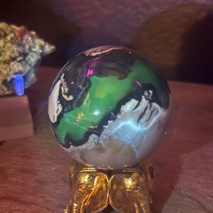 UV-Reactive Volcano Agate Sphere with Druzy — Electric Plasma (1.5”)